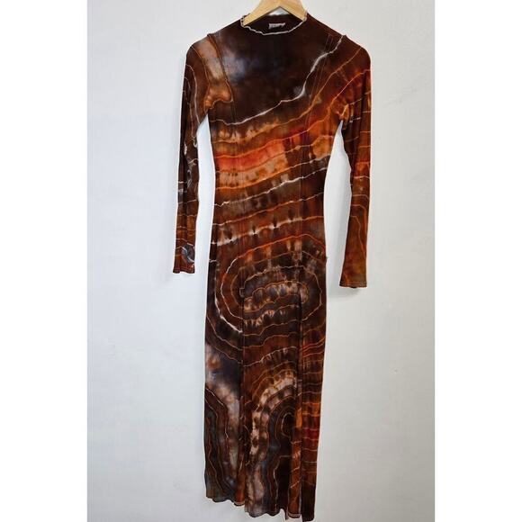 LE LIS Earthy Tie-Dye Boho Ribbed Long Sleeve Body Con Midi S/M - Picture 1 of 12